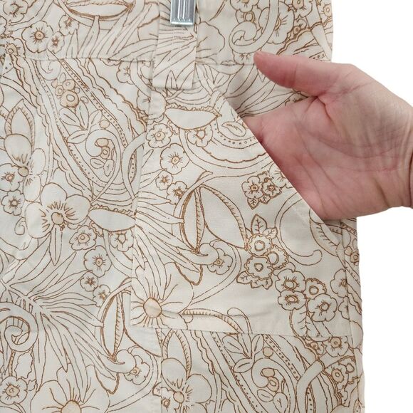 Eddie Bauer‎ Floral Skirt Cotton Linen Blend 12P A-Line Flare Hem Cream Brown - Picture 5 of 15